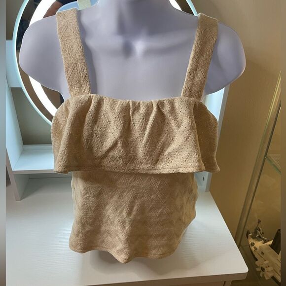 MADEWELL WOMEN'S CREAM SLEEVELESS COTTON RUFFLED TANK TOP XXS - Picture 6 of 8